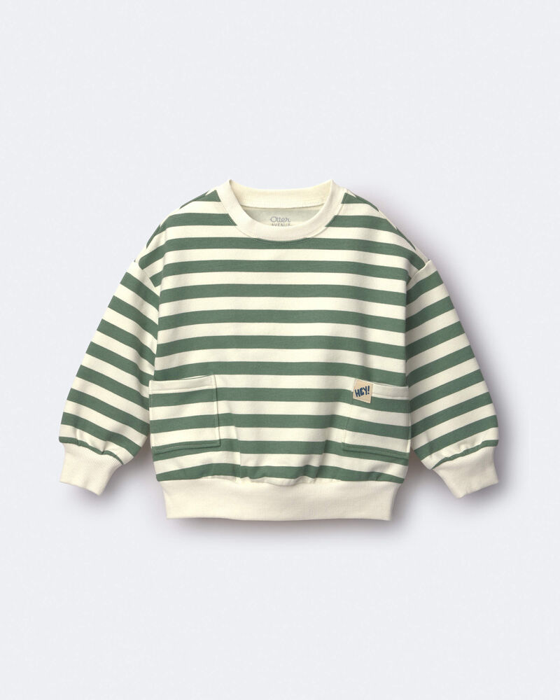 Toddler Otter Sweatshirt&trade; with Pockets in Stripes - Olive/Cream, image 2 of 5 slides
