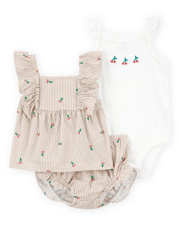 Baby 3-Piece Striped Cherry Print Little Short Set, 