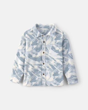Boys Camo Fleece Long-Sleeve Button-Down Shirt &ndash; Grey/White, 