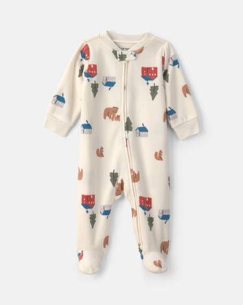 Baby Bear Cabin Fleece 2-Way Zip Sleeper - Cream, 