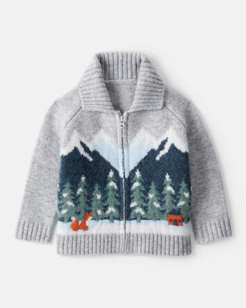 Baby Boy Mountain Print Long-Sleeve Sweater - Grey, 