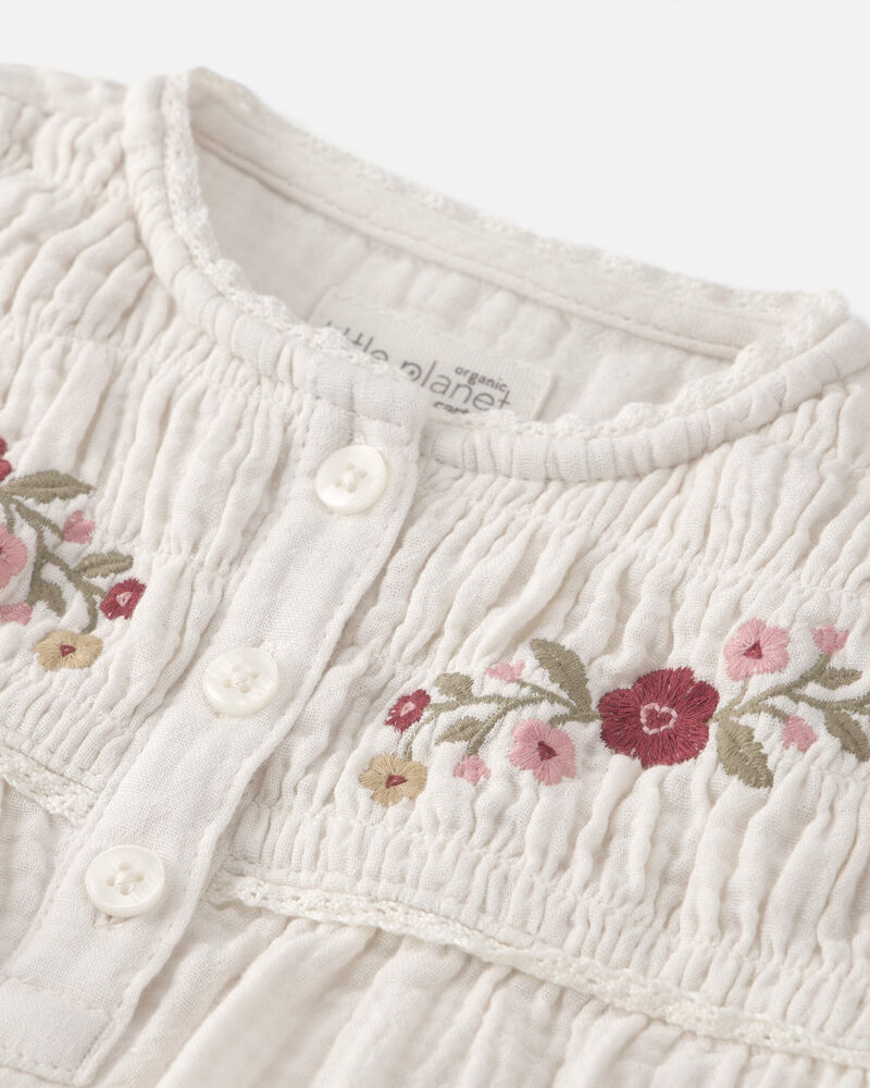 Toddler Girl Organic Cotton Embroidered Gauze Top, image 2 of 4 slides