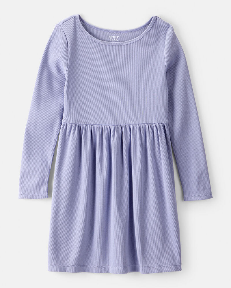Girls Long Sleeve Cotton Dress - Blue, image 1 of 4 slides