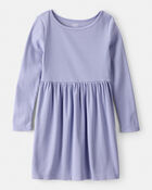 Girls Long Sleeve Cotton Dress - Blue, image 1 of 4 slides