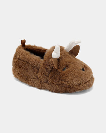 Boys Christmas Reindeer Slippers - Brown, 