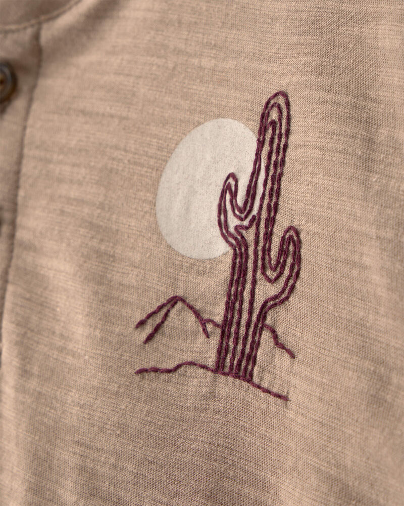 Toddler Boy 2-Piece Desert Cactus Henley Top & Short Set - Brown, image 2 of 5 slides