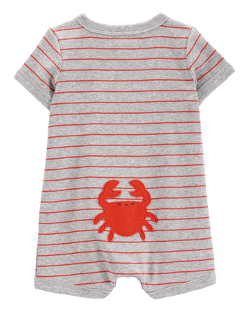 Baby Crab Striped Cotton Blend Short-Sleeve Romper, 