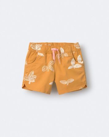 Toddler Girl Dolphin Hem Short in Plant Print - Mustard Yellow, 