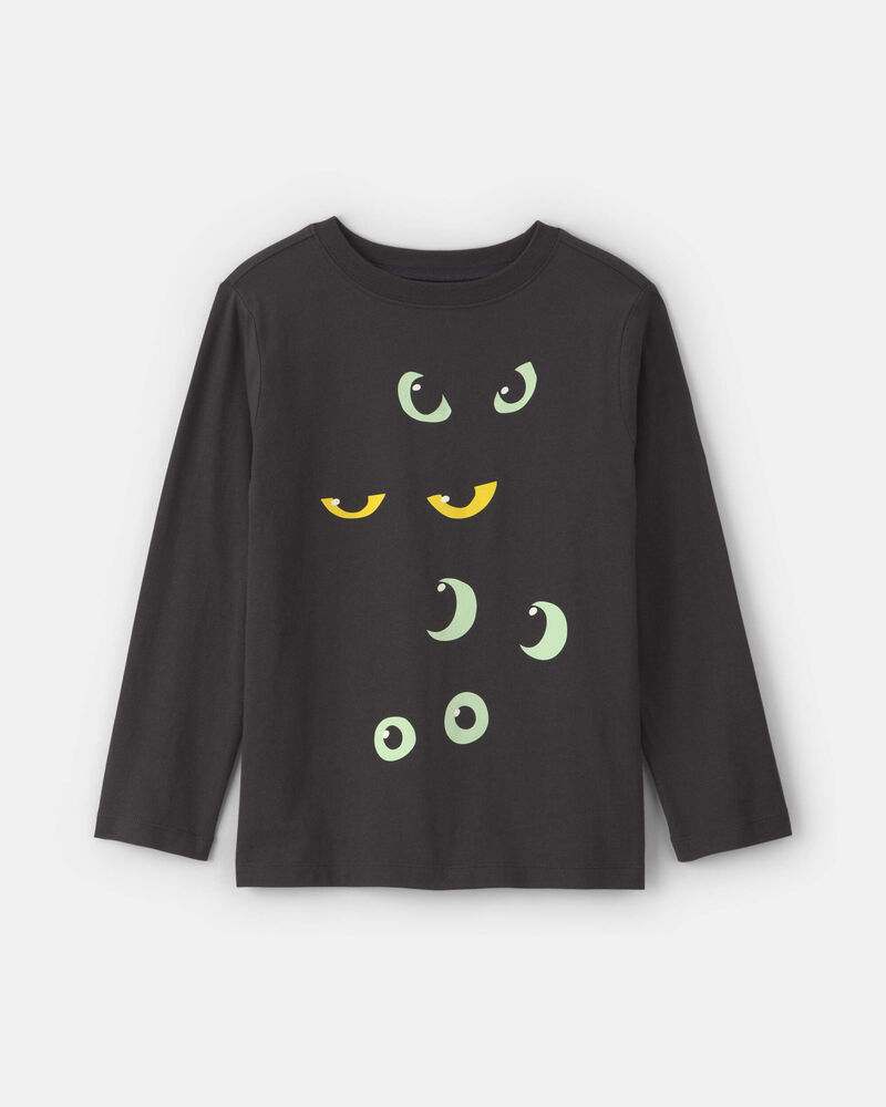 Jeune - T-shirt manches longues &agrave; imprim&eacute; de yeux d&rsquo;Halloween &ndash; Noir, image 1 sur 2 diapositives