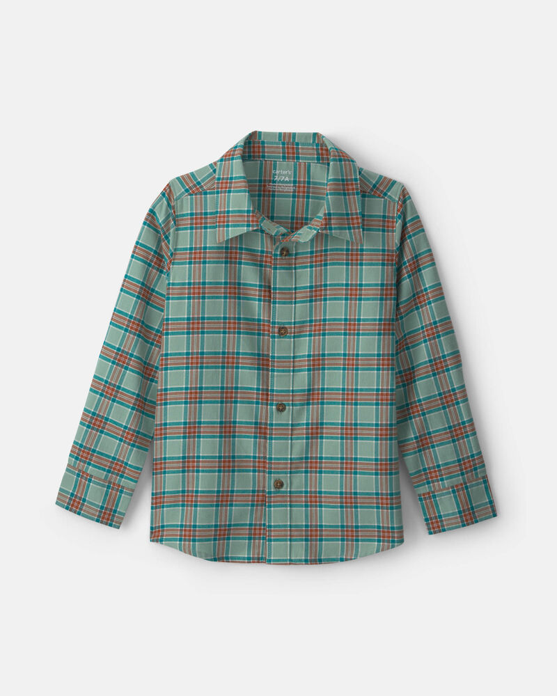 Boys Plaid Long-Sleeve Button-Down Shirt - Green, image 1 of 4 slides