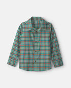 Boys Plaid Long-Sleeve Button-Down Shirt - Green, image 1 of 4 slides