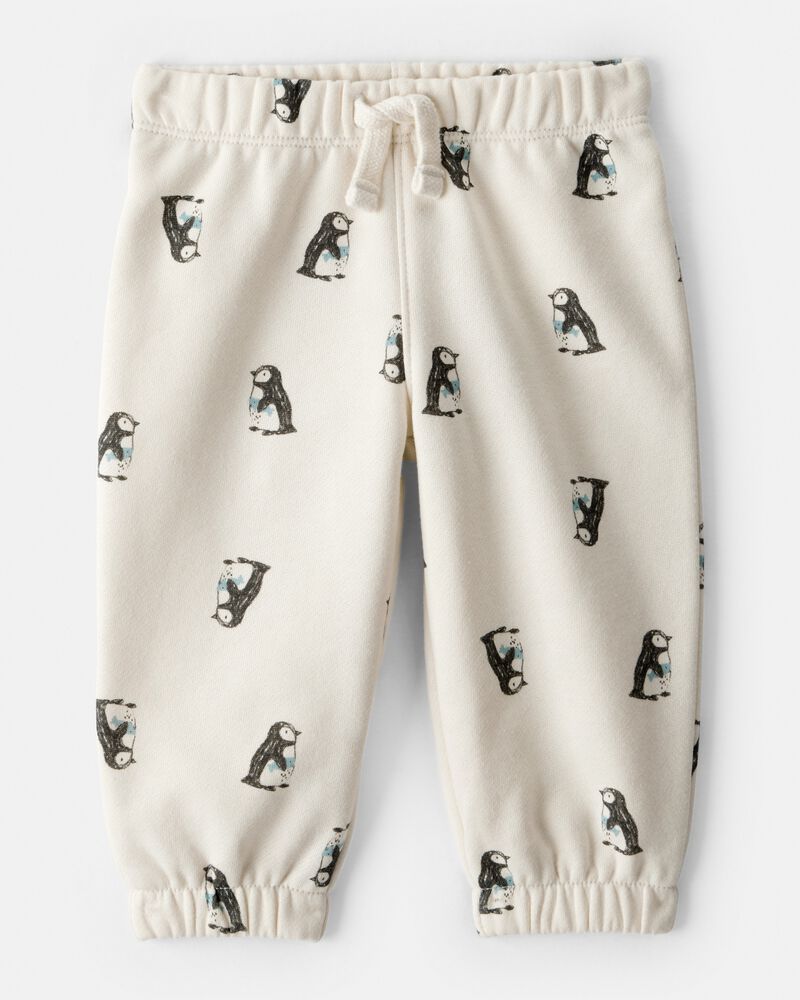 Baby Boy Penguin Print Fleece Pants - Cream, image 1 of 4 slides