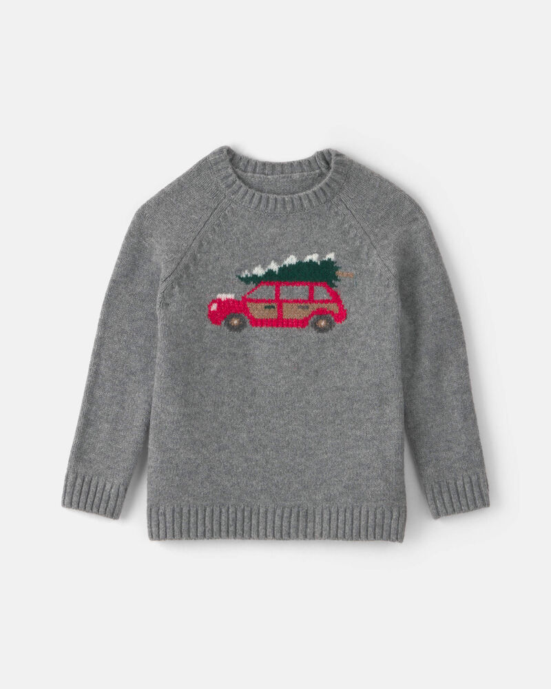 Tout-petit gar&ccedil;on - Chandail de No&euml;l &agrave; motif de voiture - Gris, image 1 sur 2 diapositives