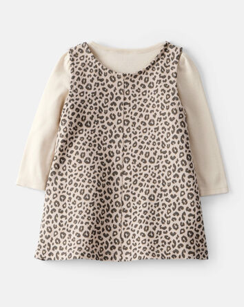 Bébé fille - Ensemble 2 pièces robe à manches longues en coton à imprimé de léopards - Brun, 