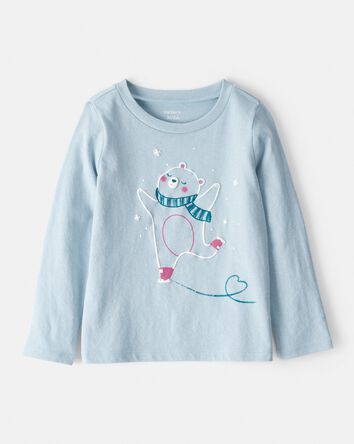 Tout-petit fille - T-shirt &agrave; manches longues &agrave; imprim&eacute; ours polaire &ndash; Bleu, 