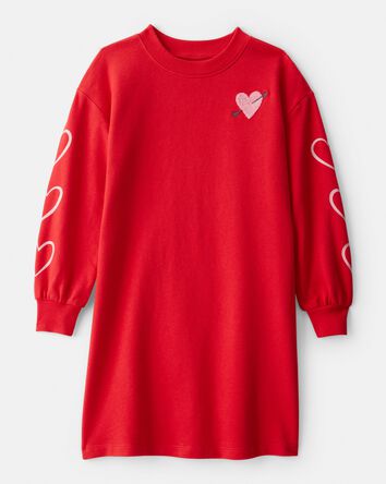 Filles - Robe en jersey bouclette &agrave; c&oelig;ur&nbsp;&ndash; Rouge, 