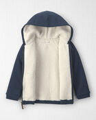 Boys Recycled Teddy Fleece Waffle Knit Hooded Jacket Made with Organic Cotton, image 2 of 5 slides