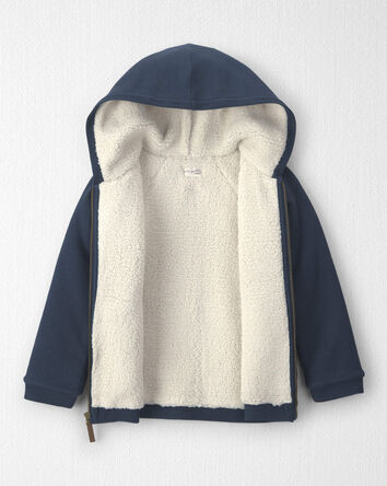 Boys Recycled Teddy Fleece Waffle Knit Hooded Jacket Made with Organic Cotton, 