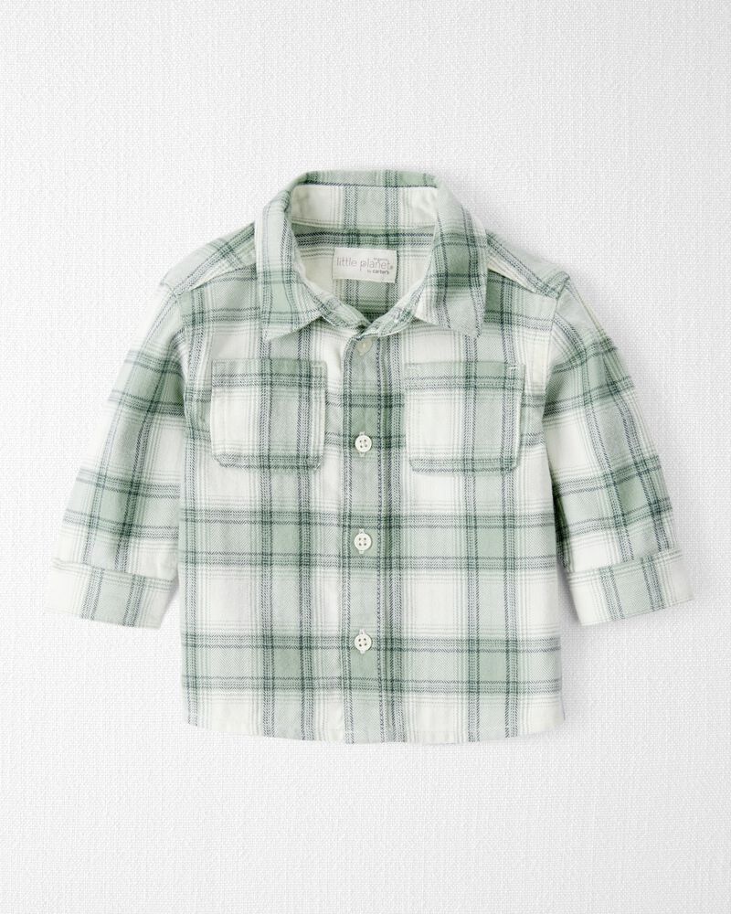 Baby Organic Cotton Herringbone Button-Front Shirt in Plaid, image 1 of 5 slides
