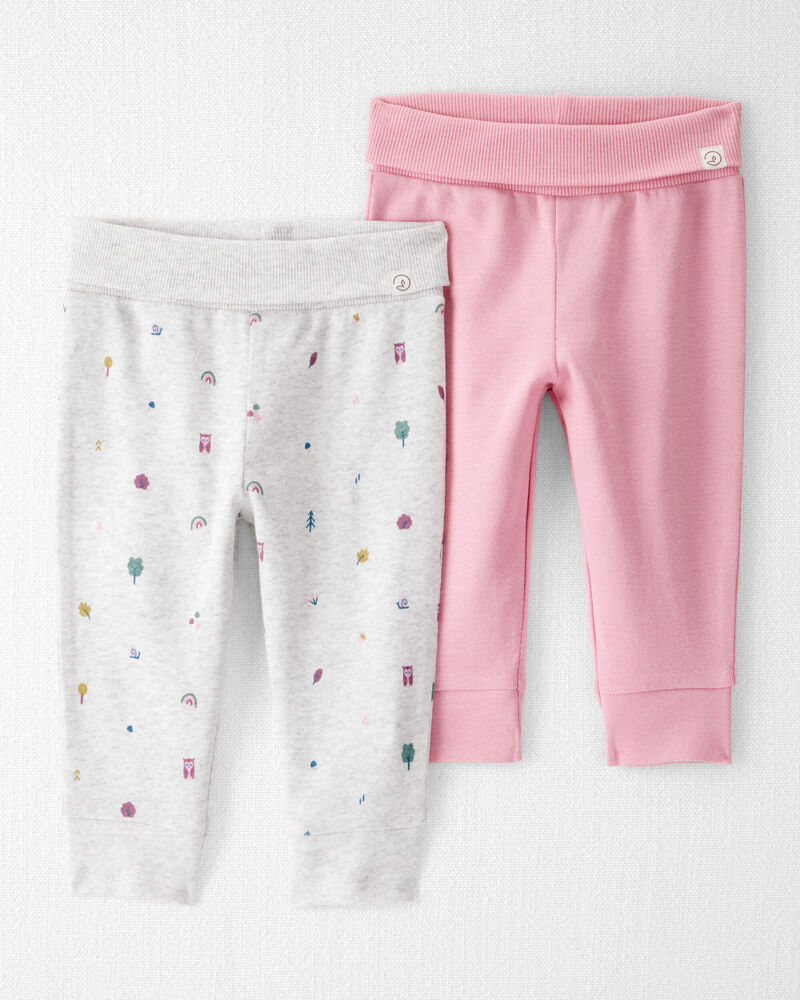 Bébé fille - Emballage de 2 pantalons de jogging en coton biologique Grow-With-Me, image 1 sur 7 diapositives