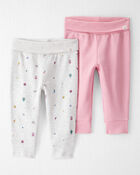 Bébé fille - Emballage de 2 pantalons de jogging en coton biologique Grow-With-Me, image 1 sur 7 diapositives