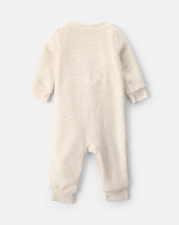 Baby Girl Bear Velvety Long-Sleeve Jumpsuit - Cream, 