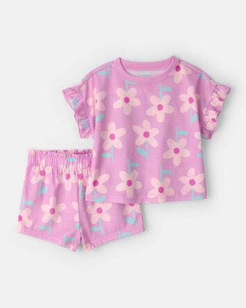 Toddler Girl Floral Short-Sleeve Loose Fit 2-Piece pyjama Set - Pink, 