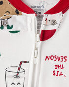 Baby Beige Santa Milk & Cookies 100% Cotton Long-Sleeve Snug Fit 1-Piece Pyjamas - White, image 2 of 4 slides