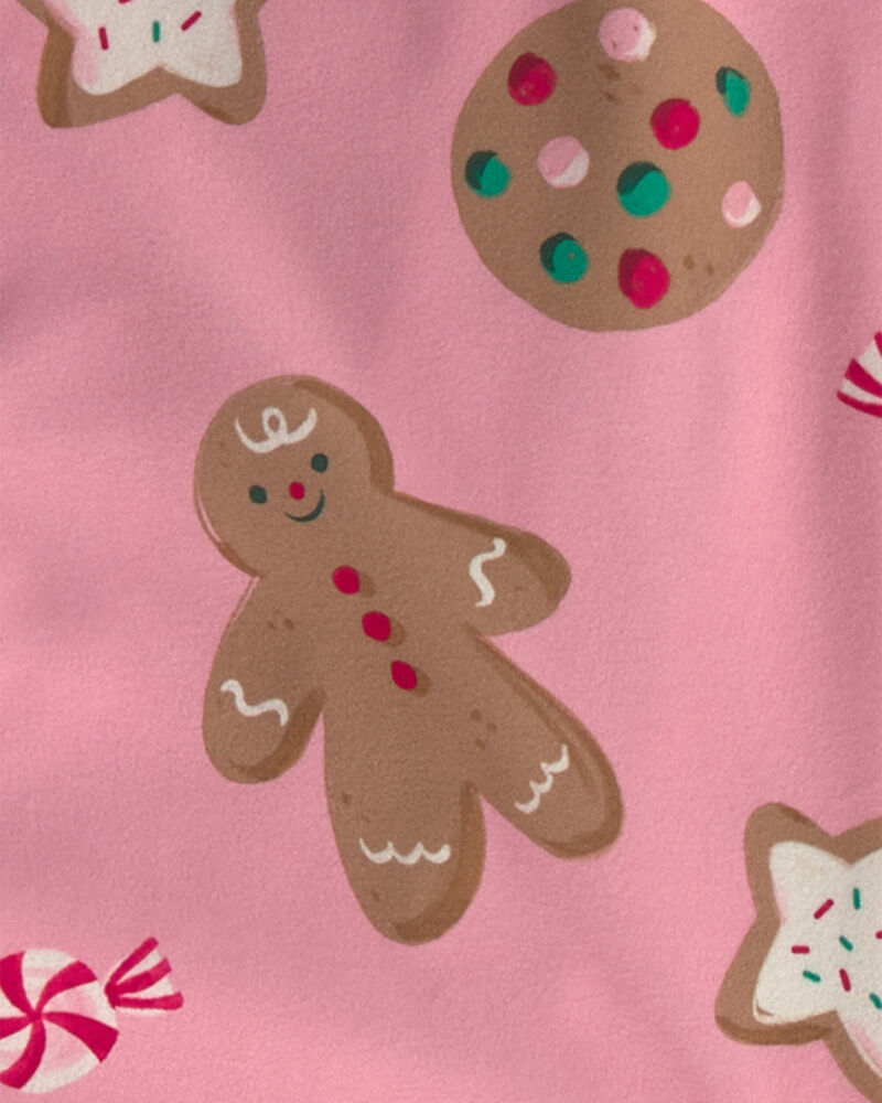 Adult 2-Piece Christmas Gingerbread Fleece Loose Fit Pyjama Set - Pink, image 2 of 3 slides