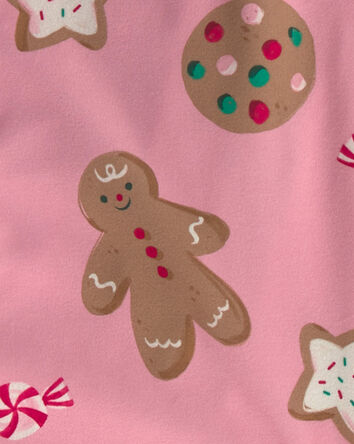 Adult 2-Piece Christmas Gingerbread Fleece Loose Fit Pyjama Set - Pink, 