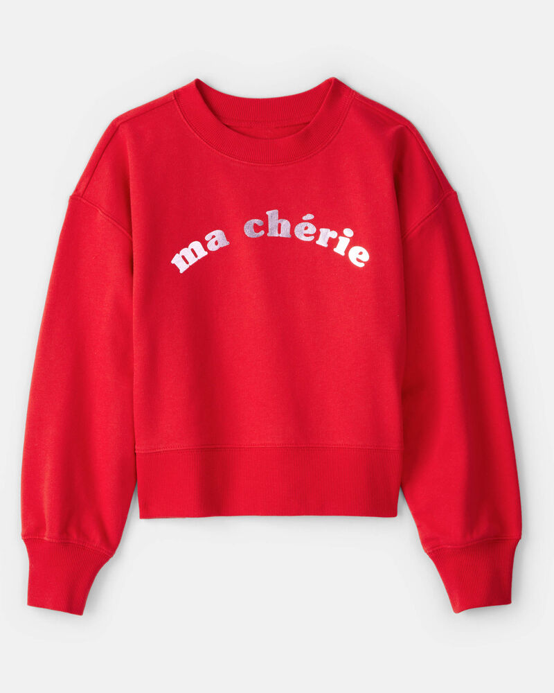 Girls Ma Ch&eacute;rie French Terry Long-Sleeve Top - Red, image 1 of 4 slides