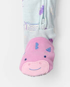Toddler Girl Dragon 100% Cotton Snug Fit 1-Piece pyjama - Blue, image 3 of 4 slides