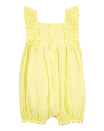 Baby Eyelet Flutter-Sleeve Romper -Yellow, 