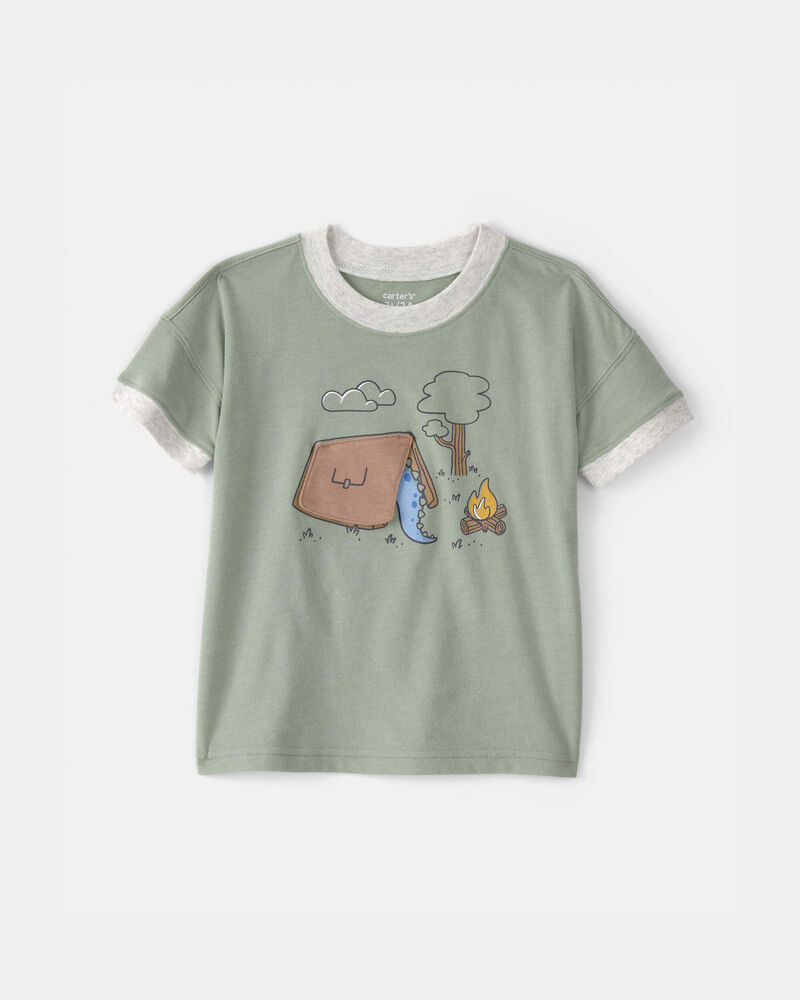 Toddler Boy Camping Dinosaur Graphic Tee - Green, image 1 of 5 slides