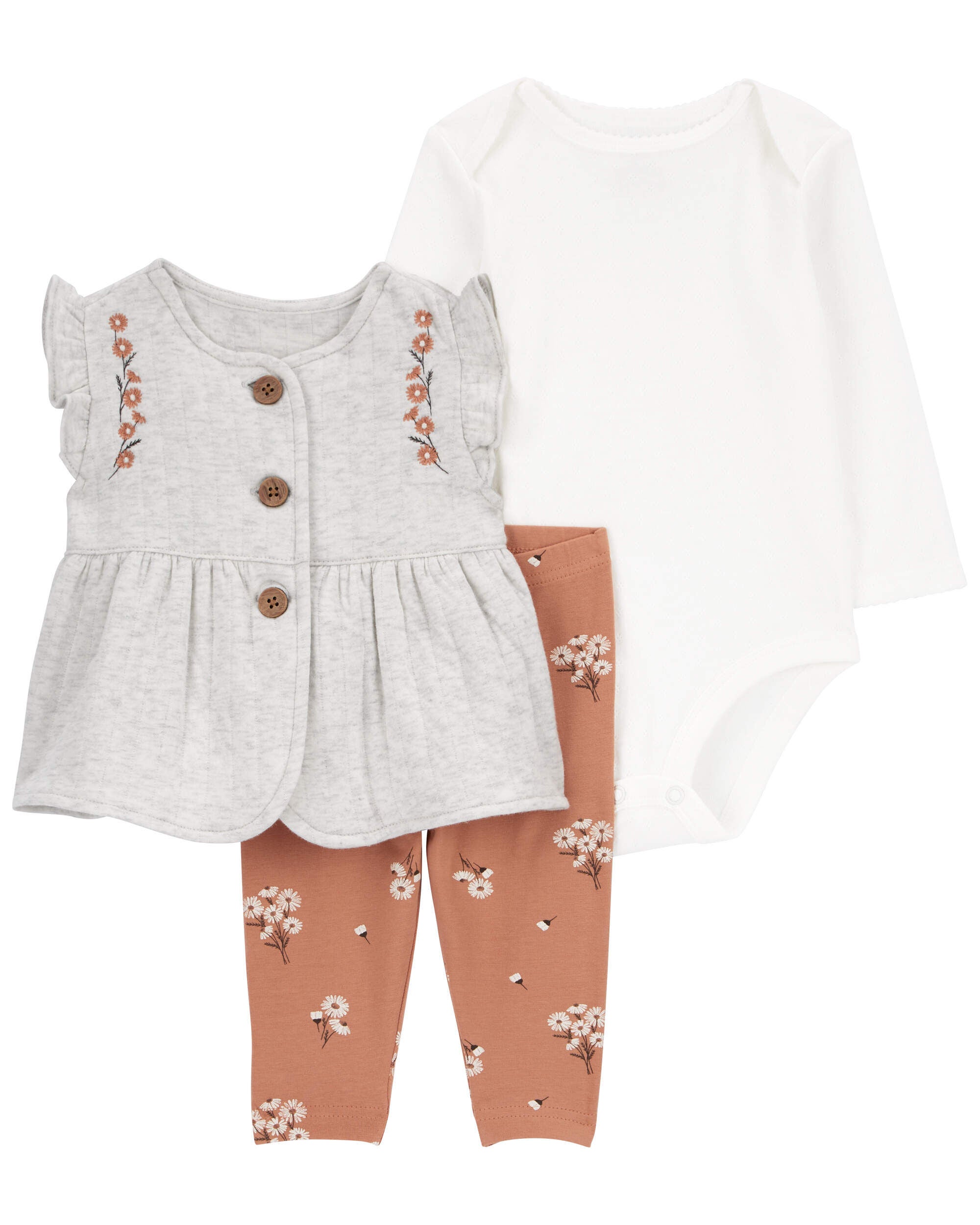Baby Girls Baby 3 Piece Quilted Double Knit Vest Set 6M Carter s