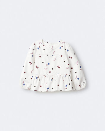 Toddler Girl Peplum Long-Sleeve Top with Shapes - Ivory, 