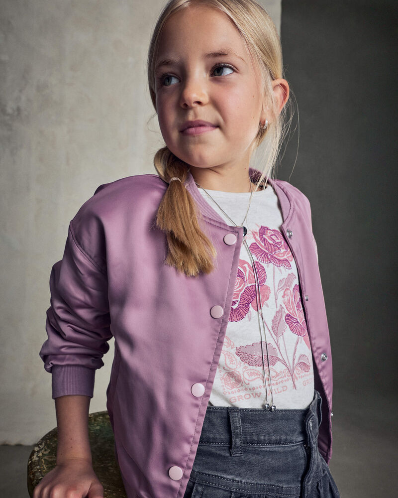 Girls 'Sundance Ranch' Horse Poplin Bomber Jacket - Purple, image 2 of 9 slides