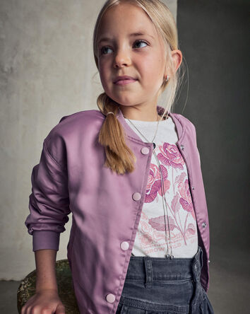 Girls 'Sundance Ranch' Horse Poplin Bomber Jacket - Purple, 