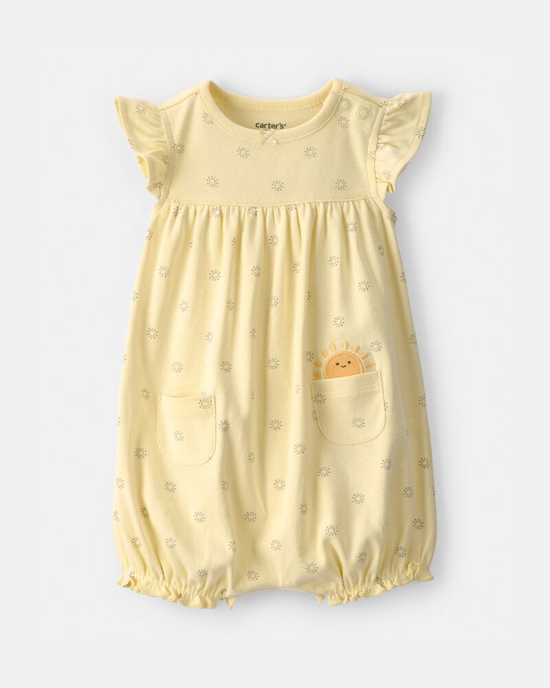 Baby Girl Sunshine Short-Sleeve Romper - Yellow, image 1 of 4 slides