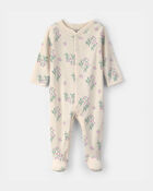 Baby Girl Floral Cotton Sleeper - Ivory, image 1 of 3 slides