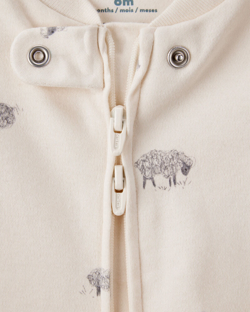 Baby Sheep Print 100% Cotton Long-Sleeve Sleeper - Brown, image 2 of 4 slides