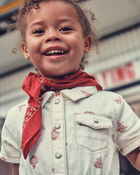 Toddler Girl Floral Short-Sleeve Twill Jumpsuit - Cream, image 4 of 8 slides