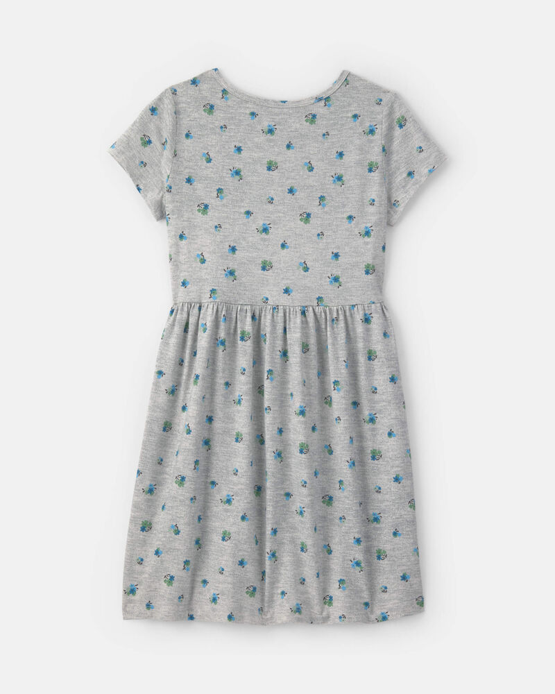 Girls Floral Short-Sleeve Dress - Grey, image 2 of 4 slides