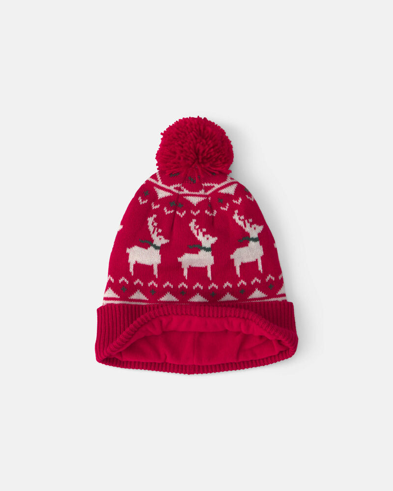 Toddler 2-Piece Fair Isle Christmas Beanie & Glove Set - Red, image 2 of 3 slides