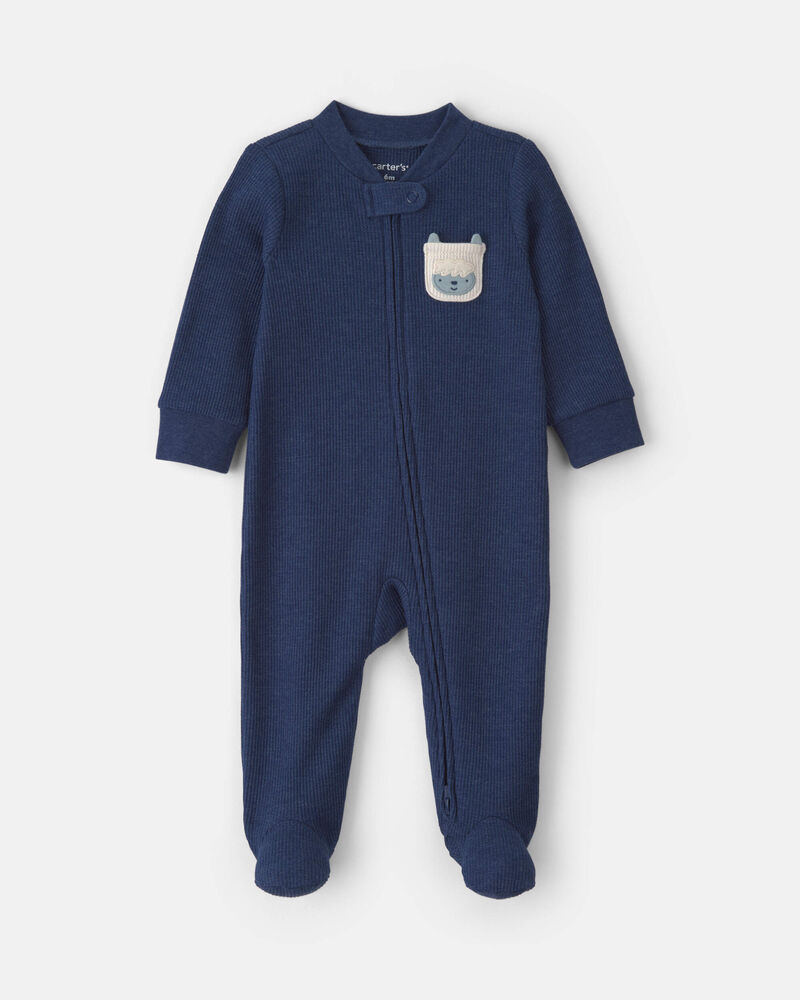B&eacute;b&eacute; gar&ccedil;on - Grenouill&egrave;re en coton isotherme avec fermeture &agrave; glissi&egrave;re double sens &agrave; motif Y&eacute;ti &ndash; Bleu marine, image 1 sur 5 diapositives