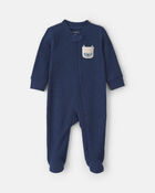 B&eacute;b&eacute; gar&ccedil;on - Grenouill&egrave;re en coton isotherme avec fermeture &agrave; glissi&egrave;re double sens &agrave; motif Y&eacute;ti &ndash; Bleu marine, image 1 sur 5 diapositives