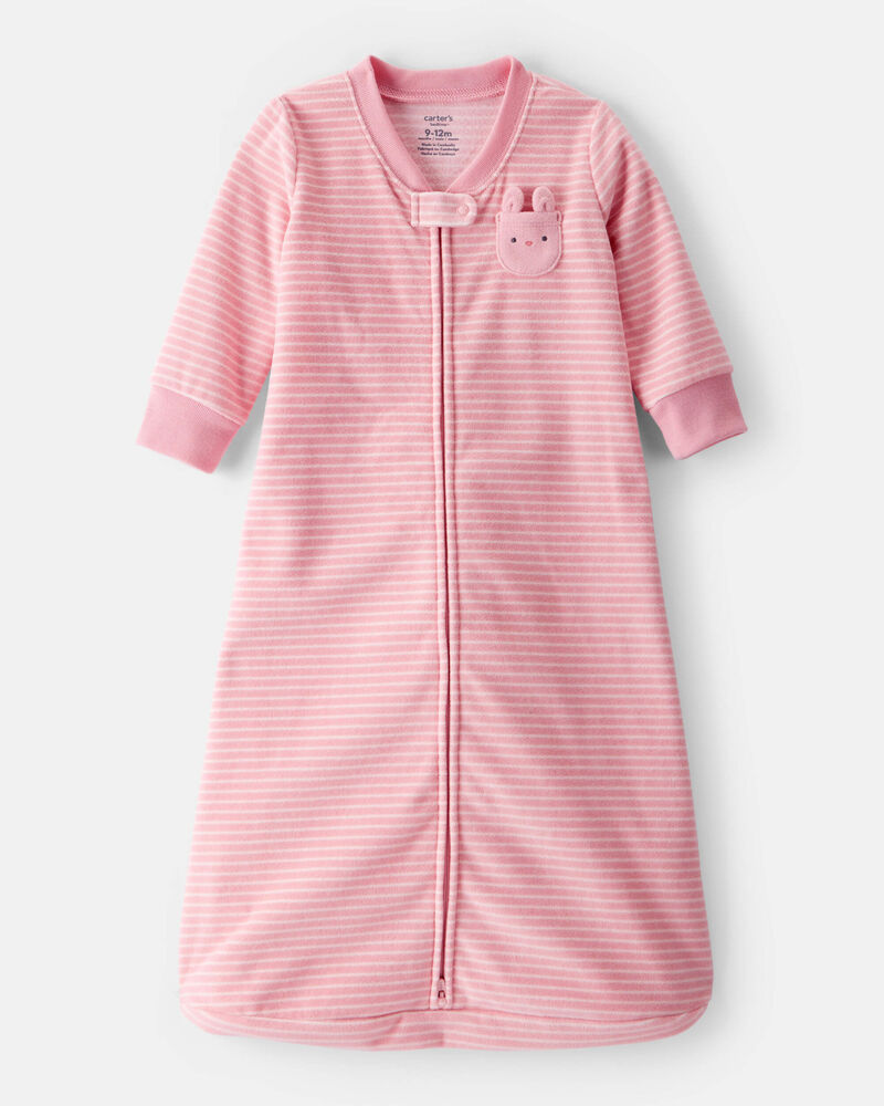Baby Girl Bunny Striped Long-Sleeve Wearable Blanket, image 1 of 4 slides