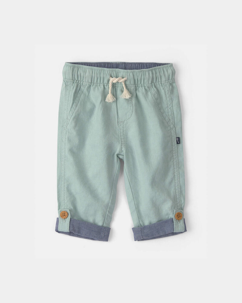 Baby Boy Linen Pants - Green, image 1 of 4 slides