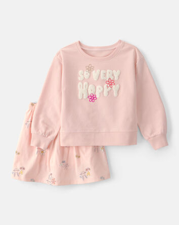 Girls 2-Piece Bunny French Terry Pullover & Skort Set - Pink, 