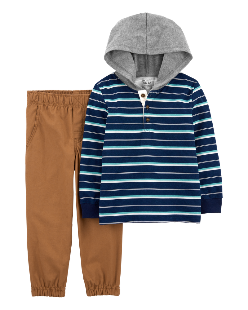 2-Piece Striped Hooded Tee & Canvas Pant Set, image 1 of 3 slides